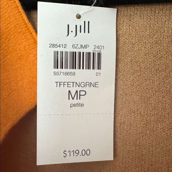 Pure Jill cardigan ends just above the knee. Beige with orange collar accent. - Picture 3 of 3